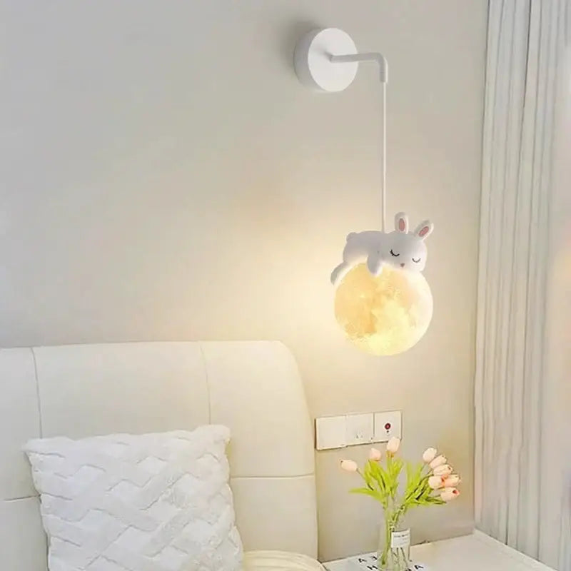 Applique murale enfant ours avec boule lumineuse blanc