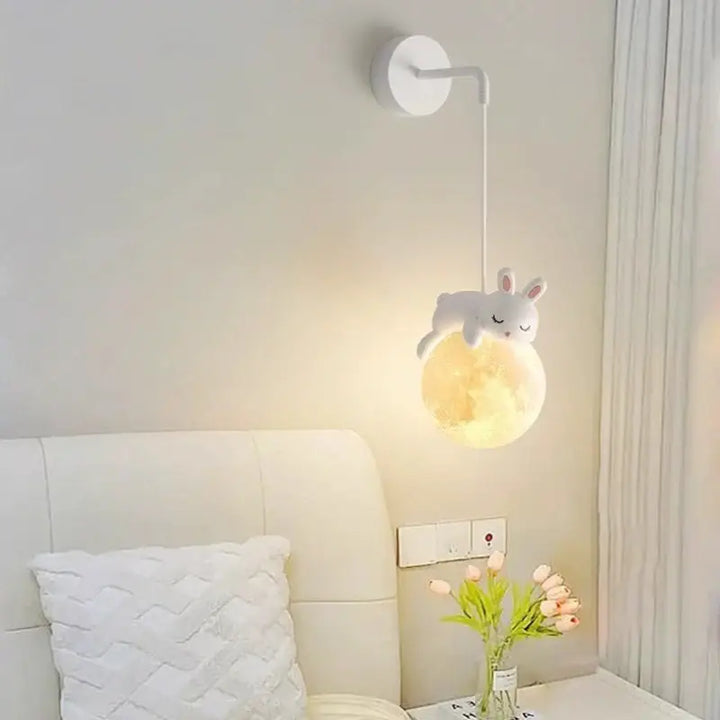 Applique murale enfant ours avec boule lumineuse blanc