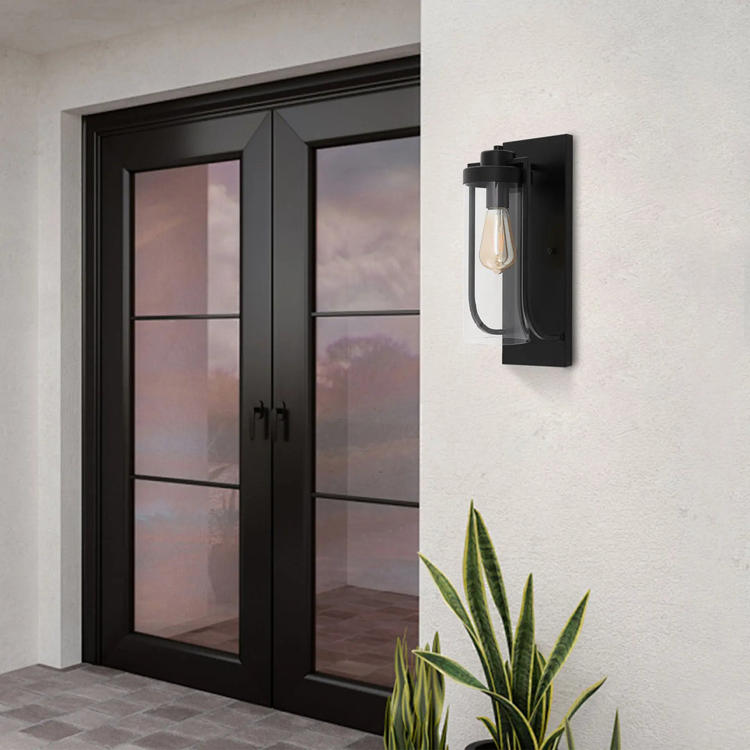Applique murale extérieure noire design verre cylindrique moderne