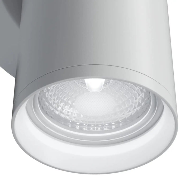 Applique murale focus s cylindre led blanche avec lentille en verre texturée et finition métallique élégante