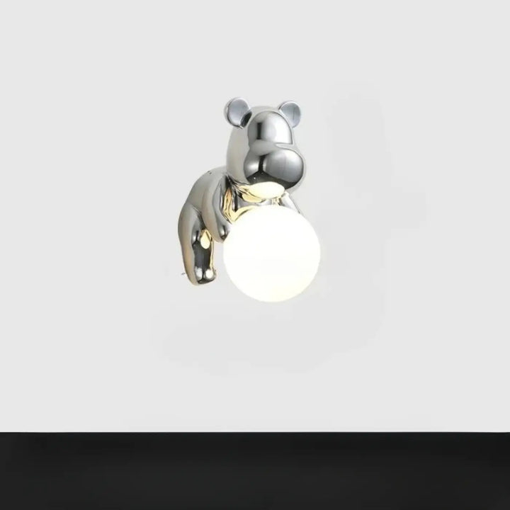 Applique murale chrome forme d’ours avec ampoule sphérique en verre dépoli design moderne teddy