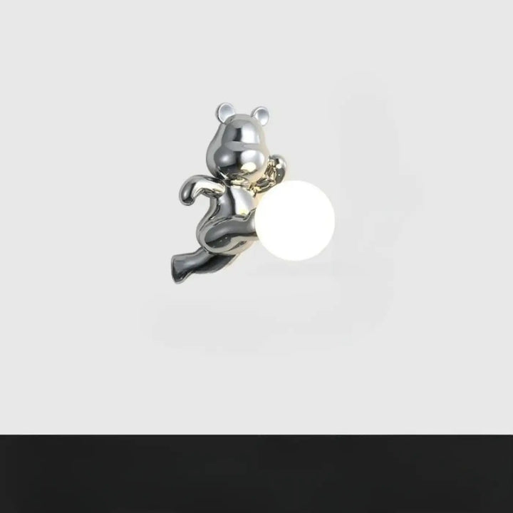 Applique murale en métal brillant forme d’ours avec globe lumineux rond design moderne teddy