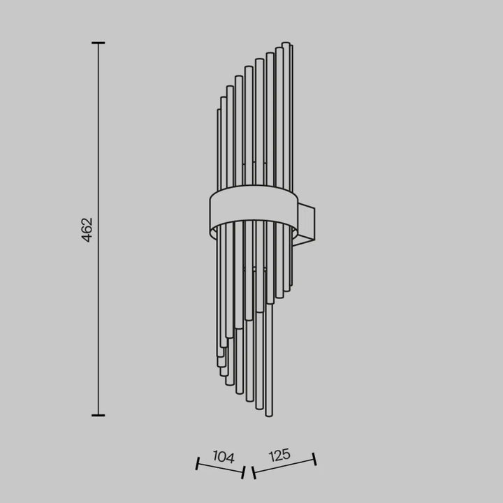 Applique murale métal doré avec cadre vertical composée de tubes cylindriques fins en cascade moderne