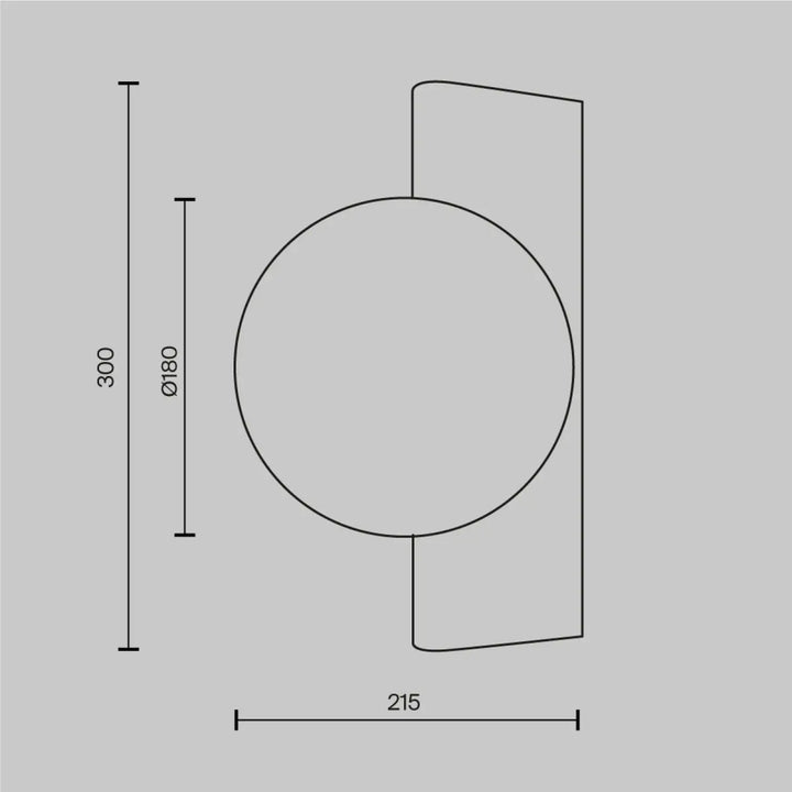 Applique murale avant garde en verre opale avec monture géométrique, hauteur 300mm largeur 215mm, design minimaliste circulaire