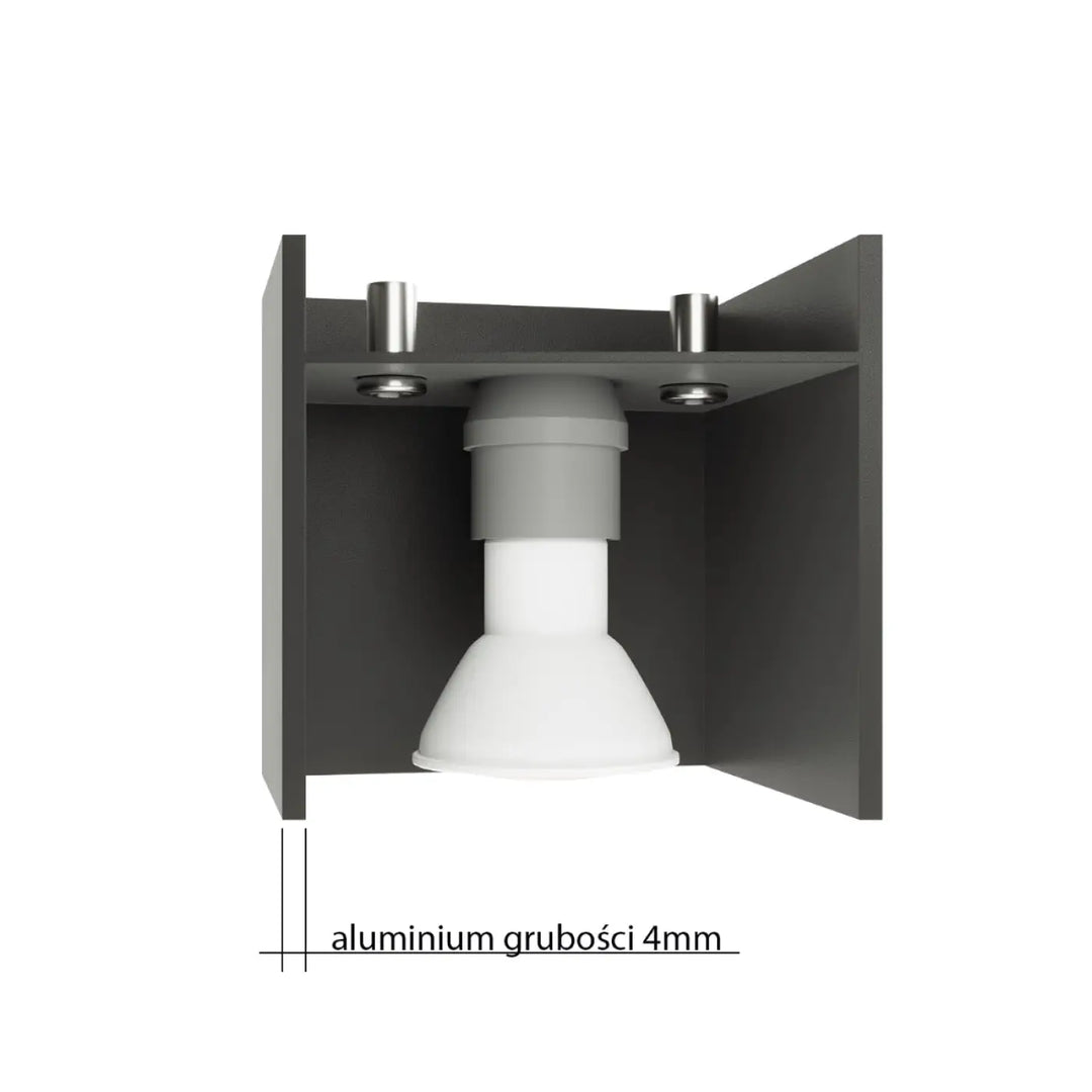 Applique murale quad maxi en aluminium gris avec abat-jour conique blanc et fixation métallique argentée bois naturel