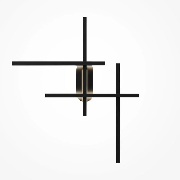 Applique murale halo en acier noir avec composition angulaire et centre métallique brossé design géométrique minimaliste