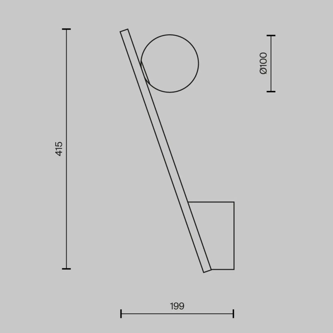 Applique murale kazimir avec plaque inclinée en métal noir et abat-jour circulaire en verre minimaliste