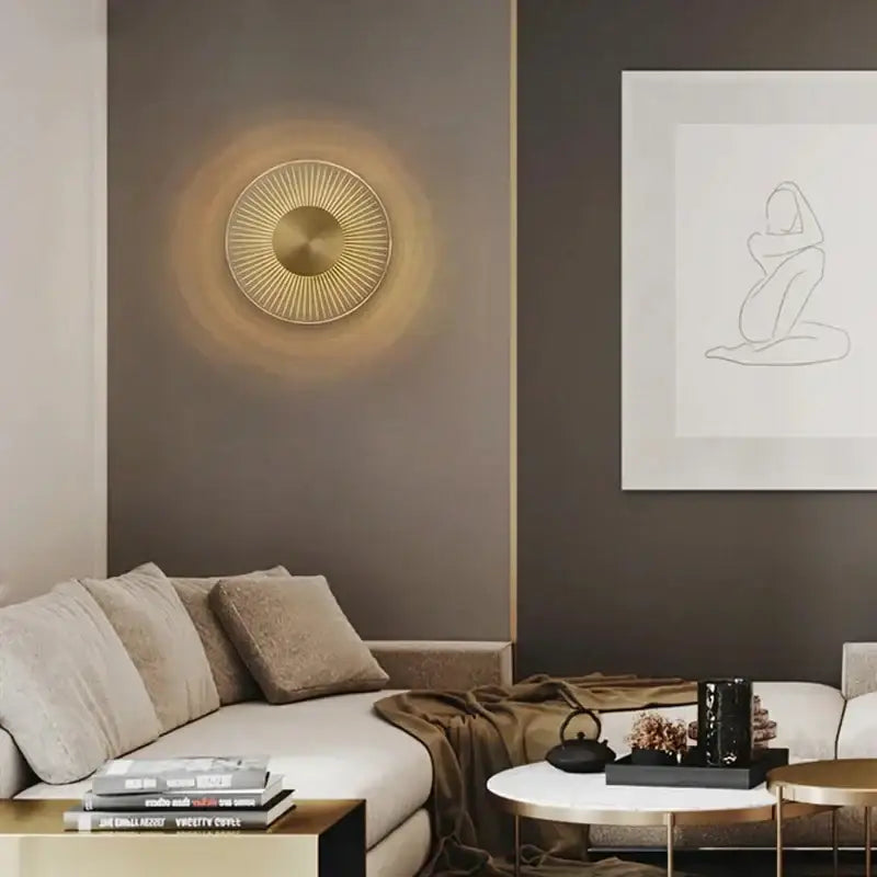 Applique Murale LED En Rayon De Soleil En Métal Doré Et Marbre