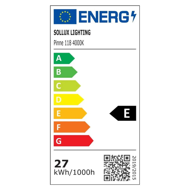 Applique murale pinne 118 4000k noir avec étiquette énergie e et paramètres déclairage pour différentes tailles collection pinne