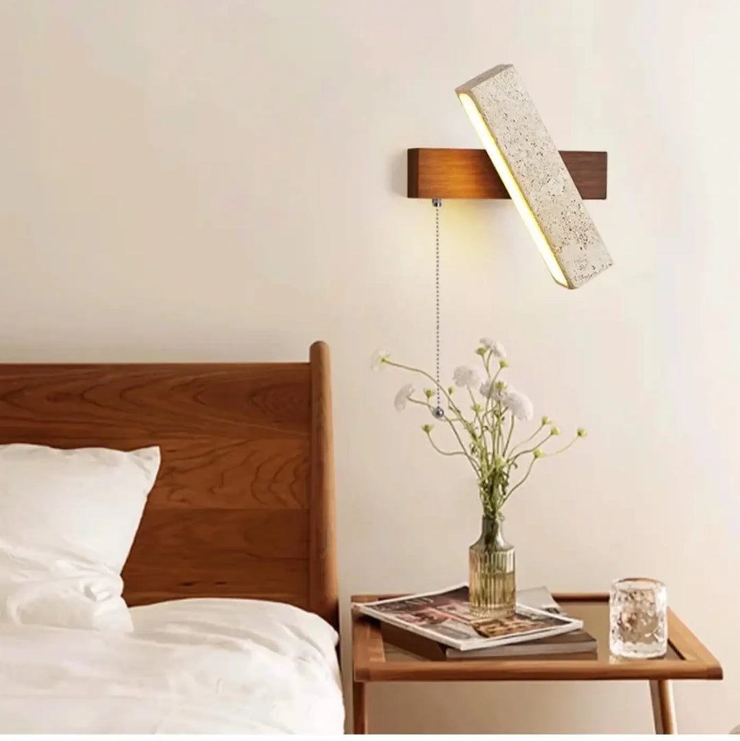 Applique murale led en pierre et bois style moderne beige