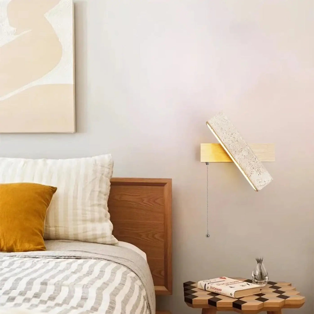 Applique murale led en pierre et bois style moderne beige