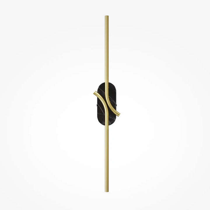 Applique murale renaissance texturée en ton or avec tige verticale minimaliste et accent en marbre noir oval murale led