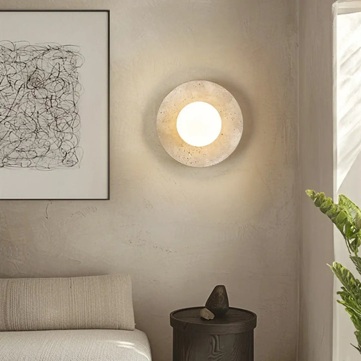 Applique Murale Ronde En Pierre Avec Boule Blanche En LED