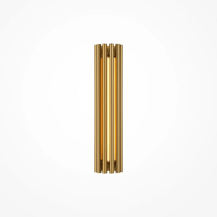 Applique murale led sonata cylindre en métal doré avec barres cylindriques verticales et lumière chaude murale led