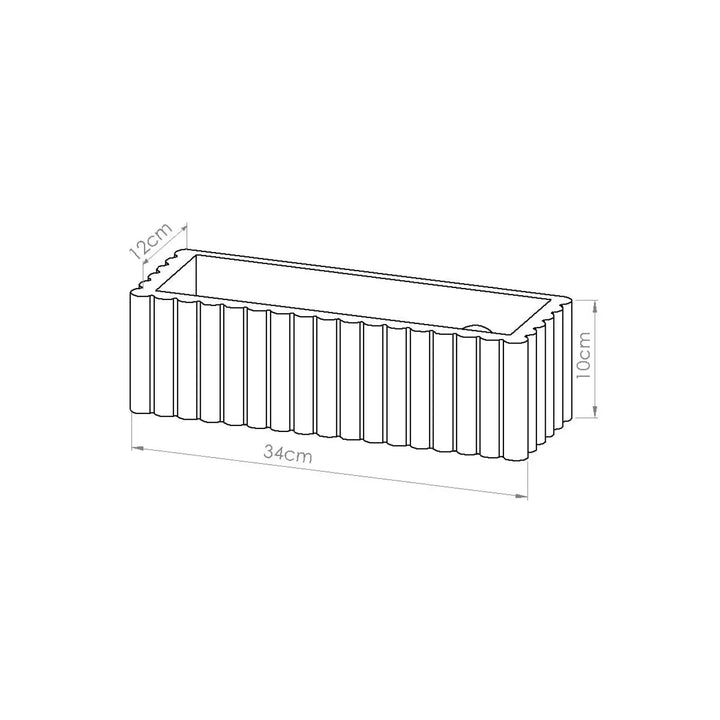 Rectangular ceramic taupe planter with vertical ridges measuring 34cm length 10cm height 12cm width for l’applique murale rigata