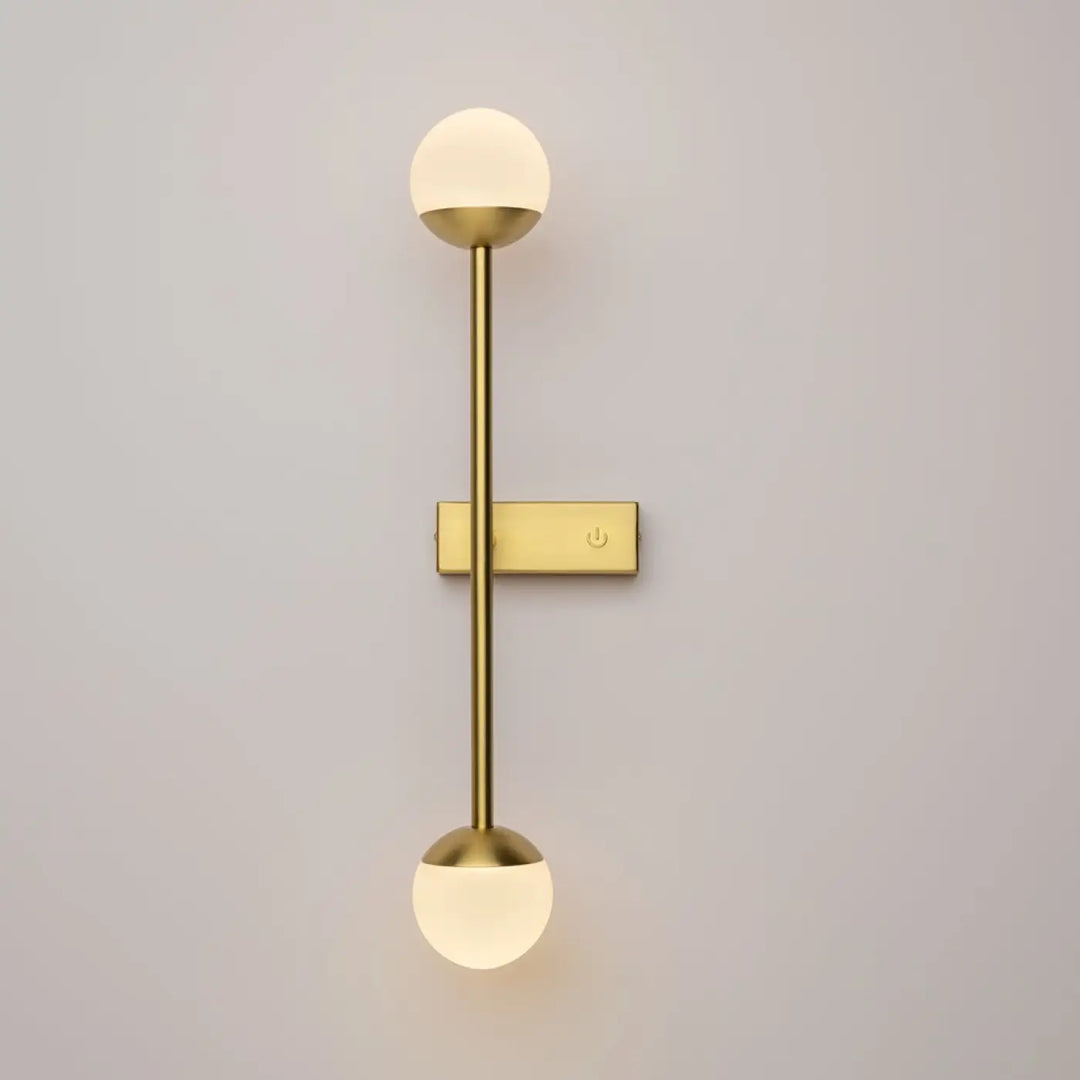 Applique murale led gold ton porte deux globes en verre dépoli avec plaque minimaliste cercle lumineux touch