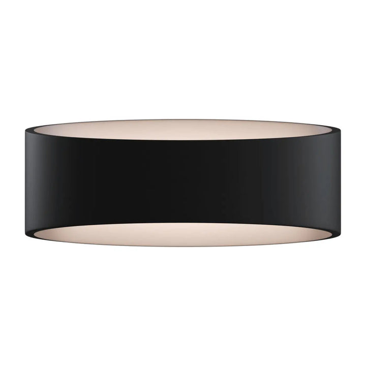 Applique murale trame elliptique noire cylindrique avec finition mate et lumière rasante intérieur beige doux