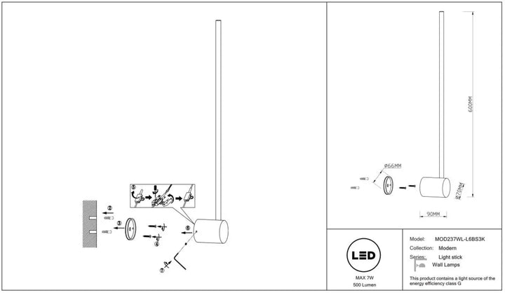 Applique murale light stick en acier doré avec design cylindrique moderne et finition minimaliste élégante