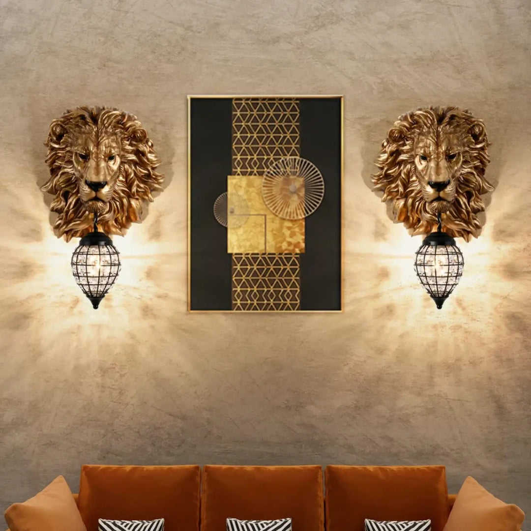 Applique murale lion tête sculptée lumineuse effet sculptural