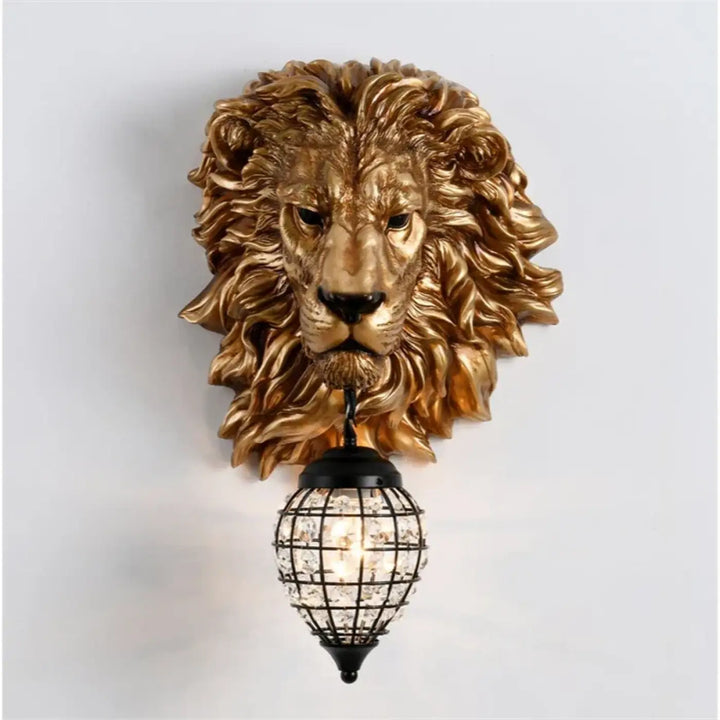 Applique murale lion tête sculptée lumineuse effet sculptural