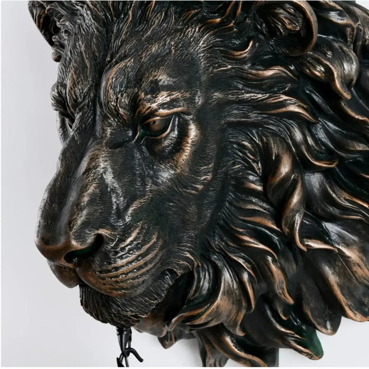 Applique murale lion tête sculptée lumineuse effet sculptural