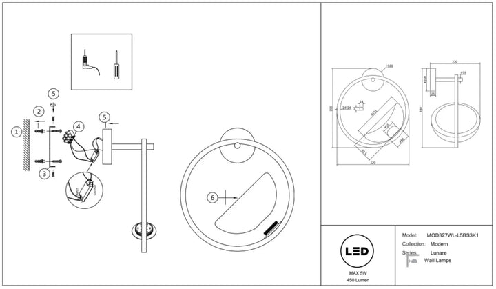 Applique murale lunare circulaire moderne avec éclairage led design minimaliste et finition métallique dorée art déco