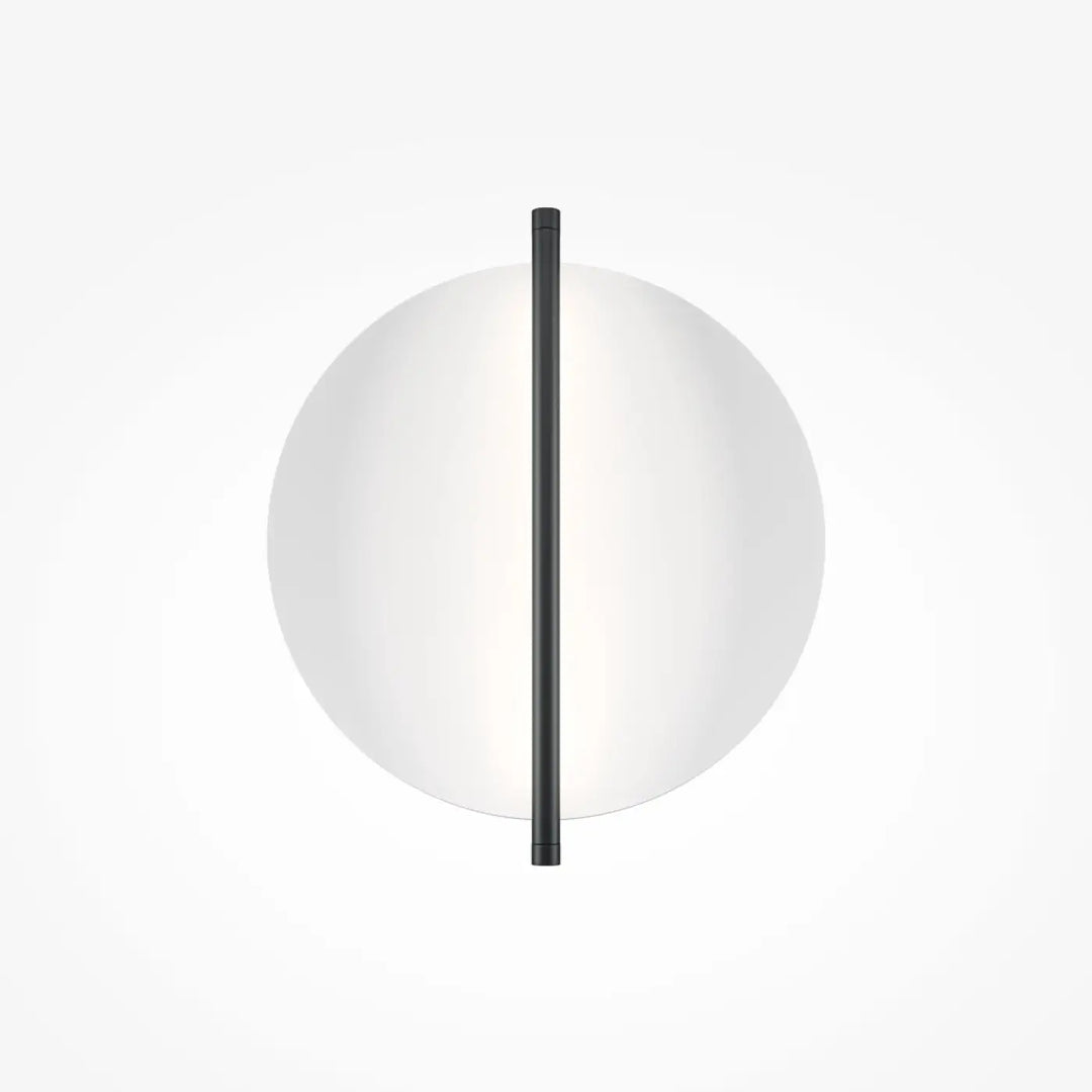 Applique murale mira minimaliste avec tige verticale noire mate et diffuseur blanc givré disque en relief murale mira