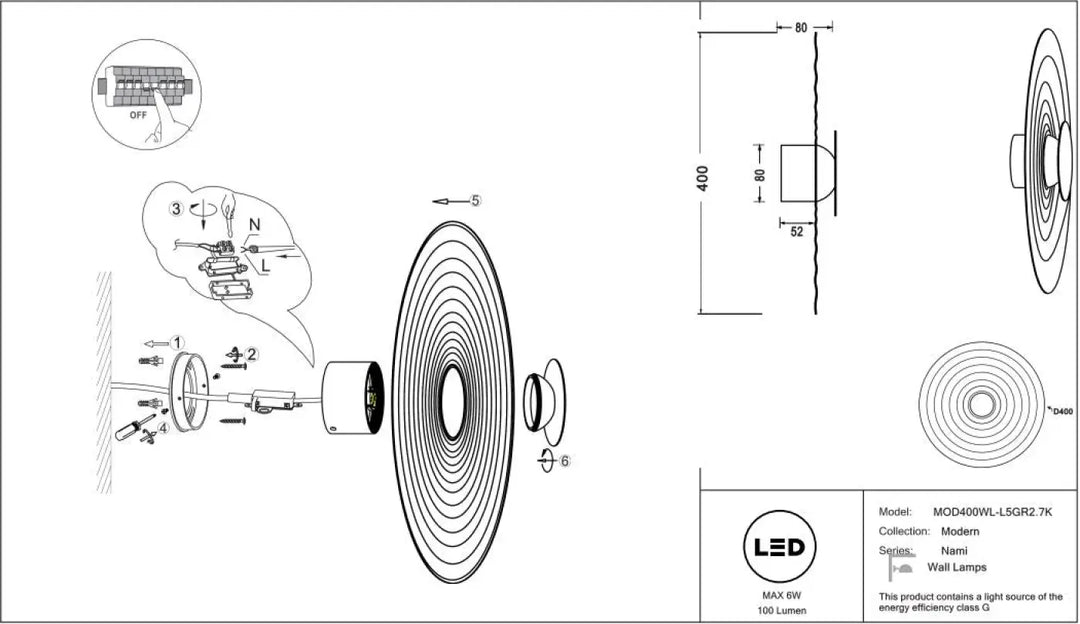 Applique murale nami disque ondulé led moderne avec design circulaire concentrique et esthétique minimaliste