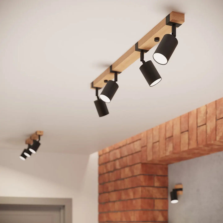 Applique murale fager 1 noir avec lampe directionnelle fager à abat-jours orientables et boîtier moderne en bois clair