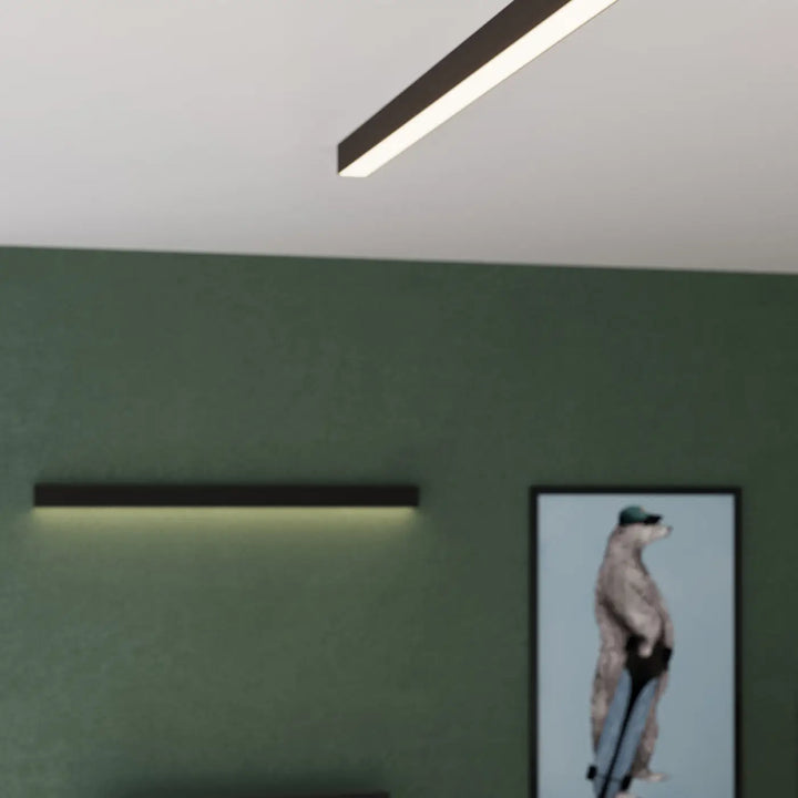 Luminaire plafonnier pinne 90 noir led linéaire moderne avec design minimaliste pour bureau à domicile et paramètres d’éclairage