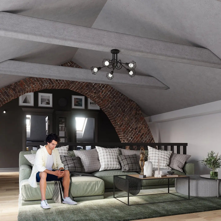 Applique murale artemis 1s noir en fer forgé avec multiples ampoules apparentes créera une atmosphère intime