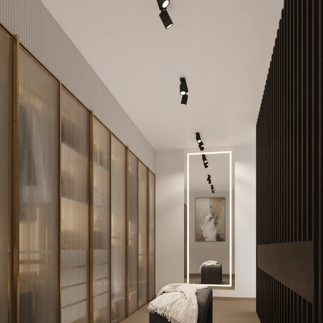Applique murale avec interrupteur karbon noir avec plafonnier karbon allie à ampoules gu10 interchangeables design minimaliste