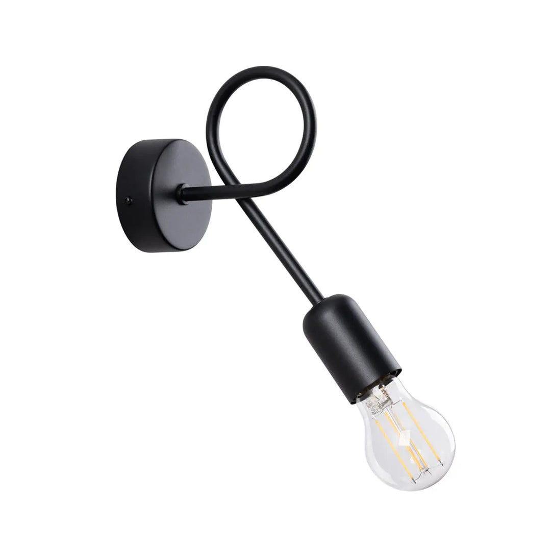 Applique murale boucle noire en fer forgé avec bras courbé et lampe supeł à filament apparent pour détails surprenants
