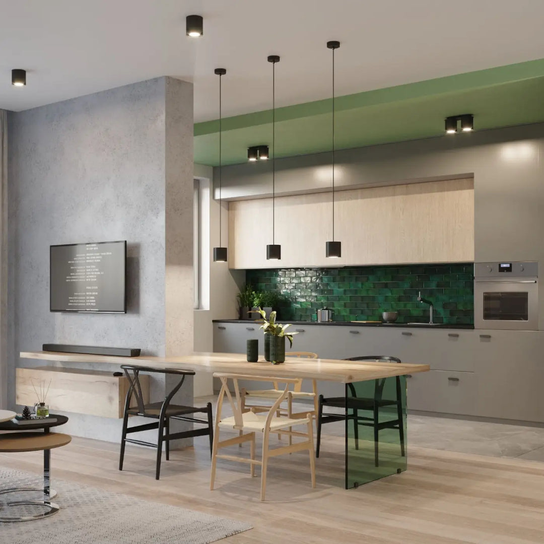 Applique murale kinkiet orbis noir en bois naturel avec design moderne pour cuisine élégante avec dosseret vert