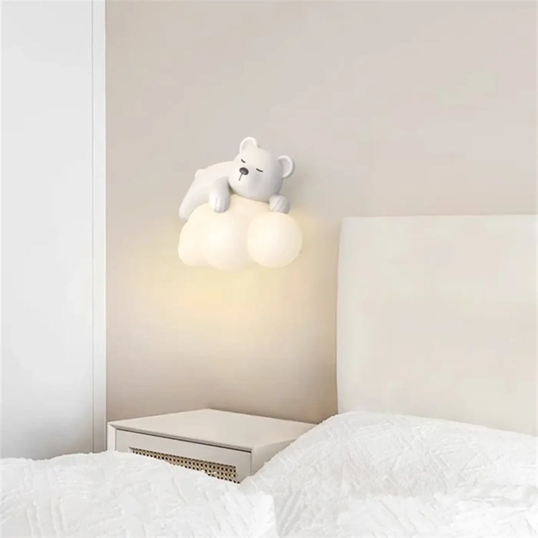 Applique murale nuage avec animal blanc pour chambre enfant