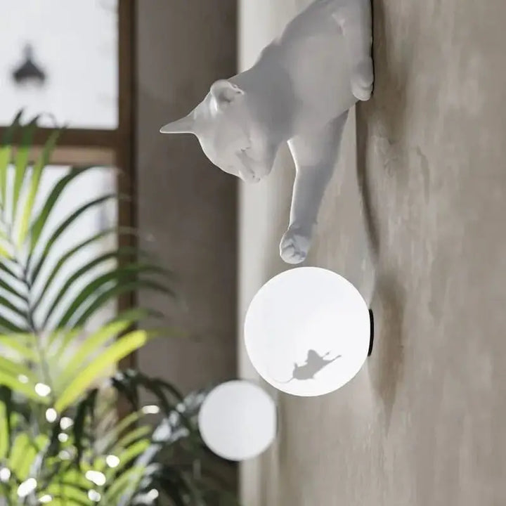 Applique Murale Originale Chat Avec Boule Lumineuse Élégant