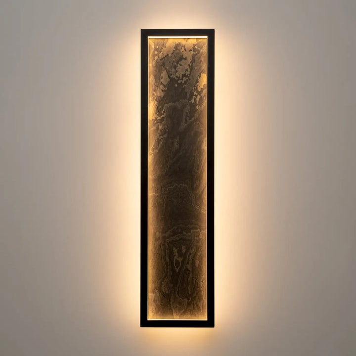Applique murale orign effet pierre avec cadre noir et panneau lumineux à veines dorées en spirale