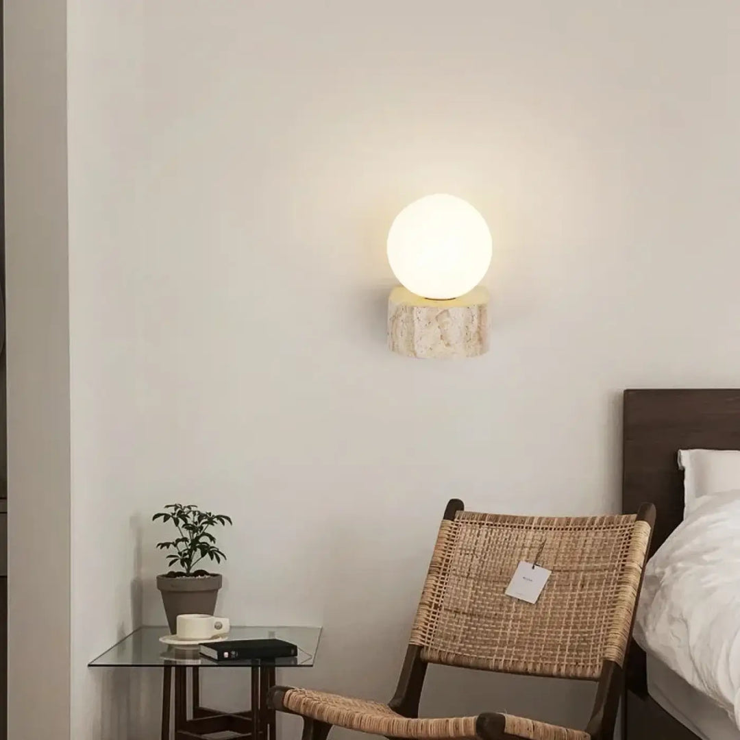Applique Murale En Pierre Blanche Naturelle Avec Boule Blanche