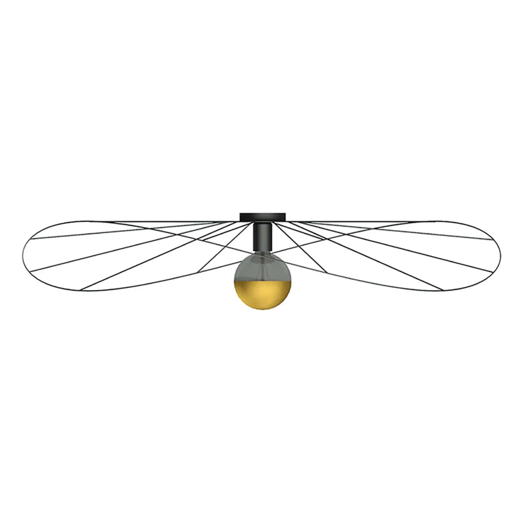 Plafonnier eskola noir en fil métallique insecte avec globe en verre ambré translucide de la collection lampes eskola