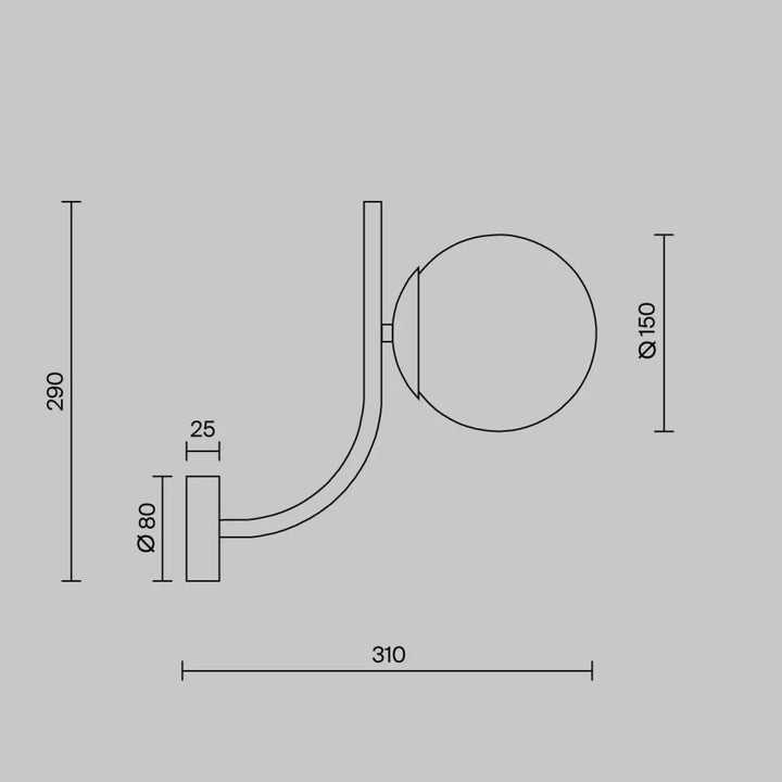 Applique murale rendez vous avec bras doré incurvé et globe en verre sphérique moderne et minimaliste