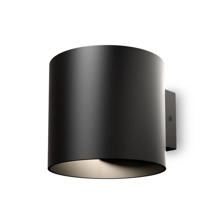 Applique murale rond cylindre verre noire avec finition mate et lumière douce grâce à la doublure légèrement réfléchissante