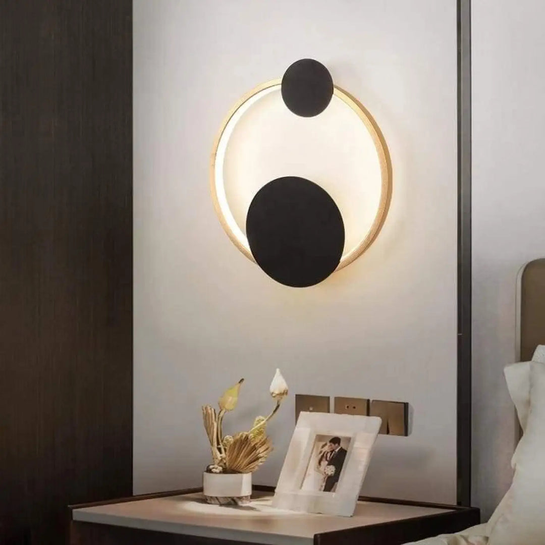 Applique Murale Ronde Noire En Acrylique Noir Et Or