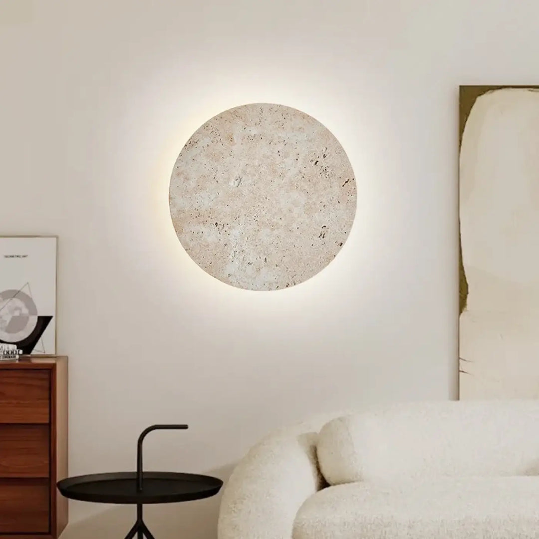 Applique Murale Ronde En Pierre Beige Au Design Naturel
