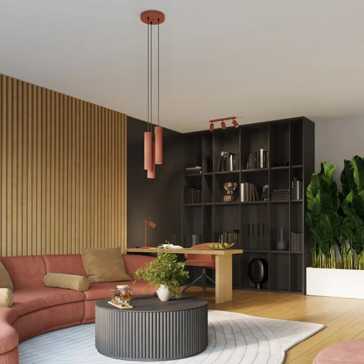 Applique murale karbon 20 rouge ocre avec design minimaliste et ampoules gu10 interchangeables en cuivre