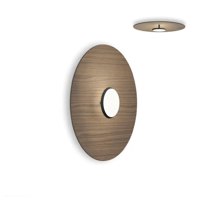 Applique murale Sky Dome, abat-jour en noyer et corps noir mat, 61 cm