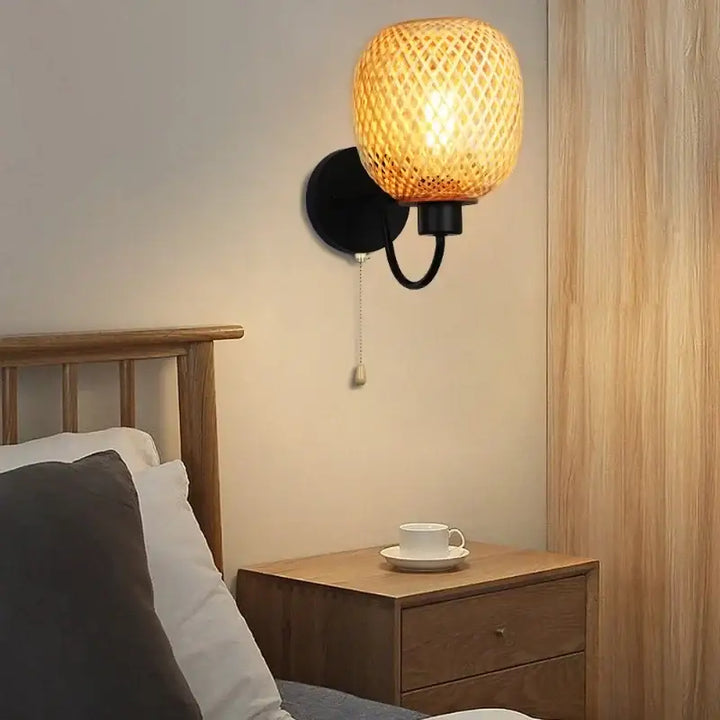 Applique Murale Tête De Lit En Rotin Naturel Et Noir