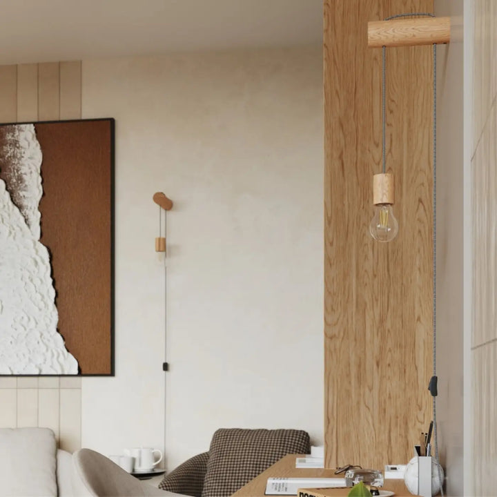 Applique murale bois naturel/blanc/noir vue rapprochée dans son décor