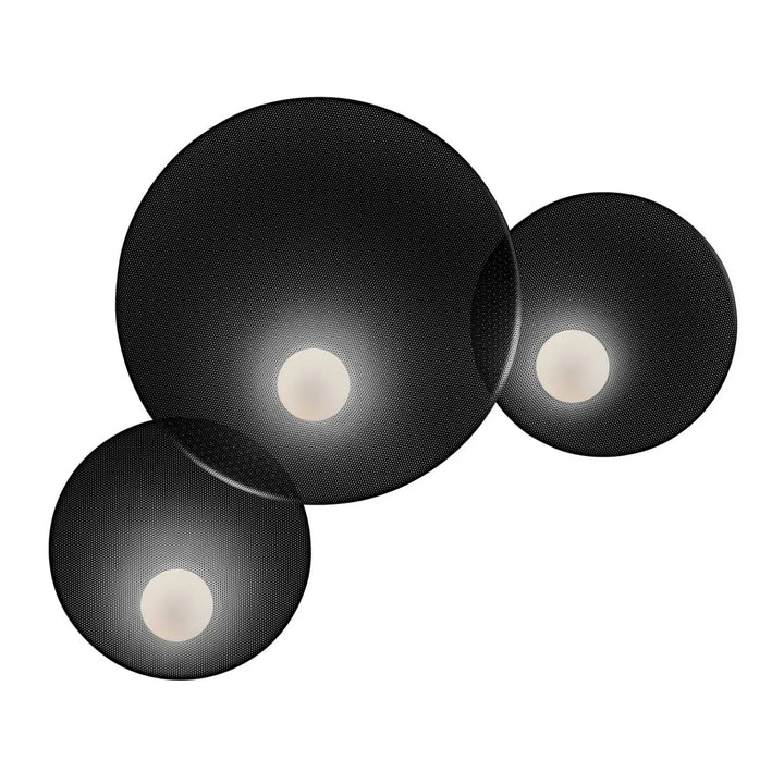 Applique murale Trip Triple noire à trois cercles en verre opale #couleur_noir