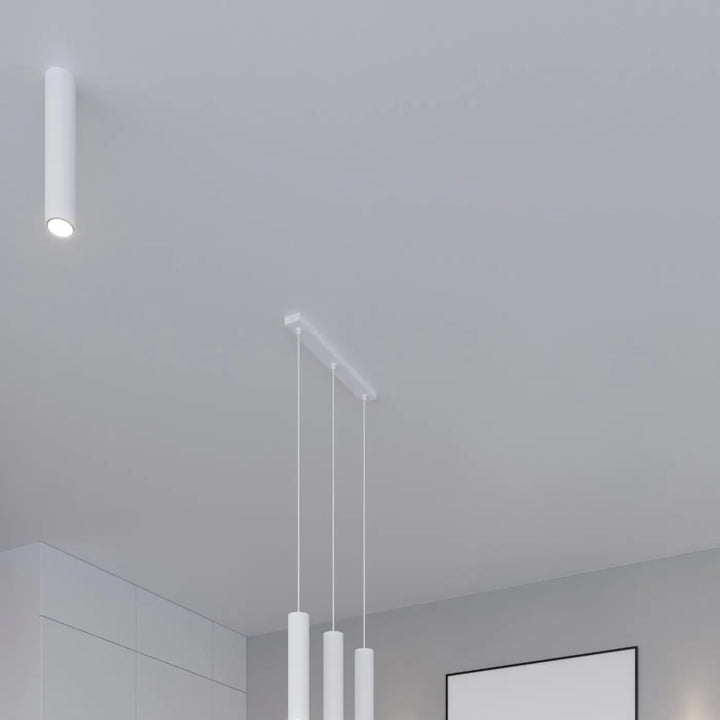 Applique murale lagos minimaliste en tube d’acier blanc avec neuf teintes et faisceaux nets suspendue au plafond