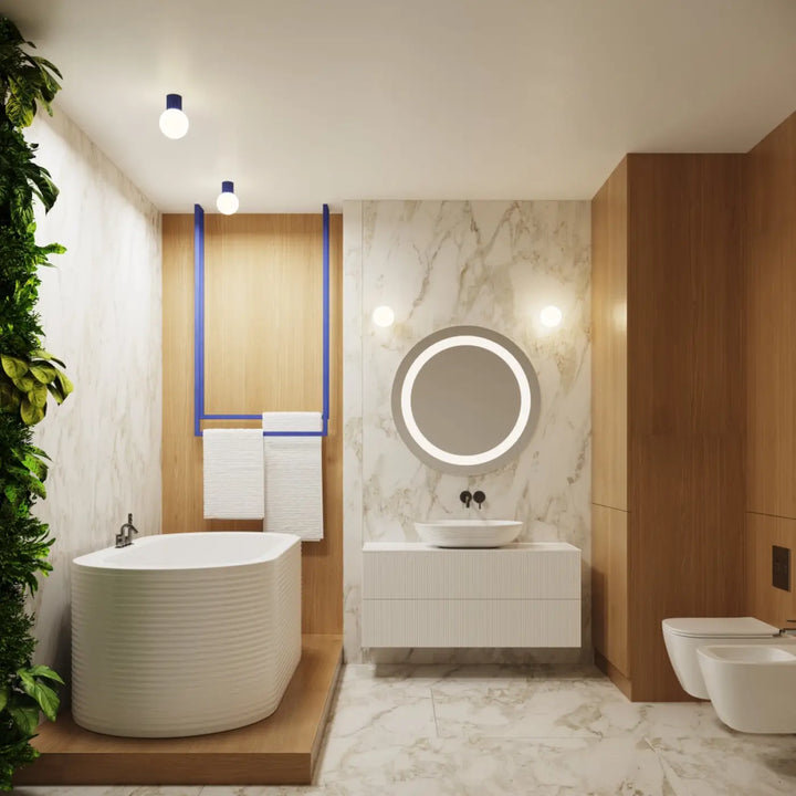 Applique murale halo ultramarine avec sphère laiteuse et design minimaliste pour bureau décorative élégante